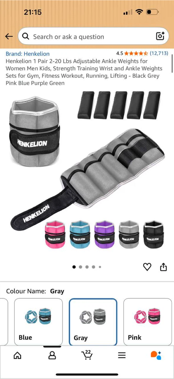 Henkelion Adjustable Ankle Weights (1 Pair) – Gray – OPEN BOX - photo 2