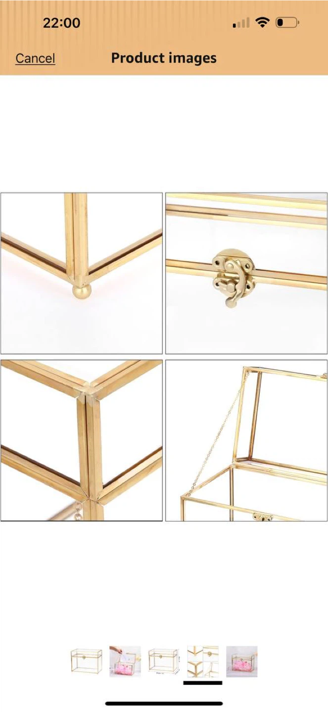 Uxcell Glass Wedding Card Box with Lock – Gold – NEW - photo 3