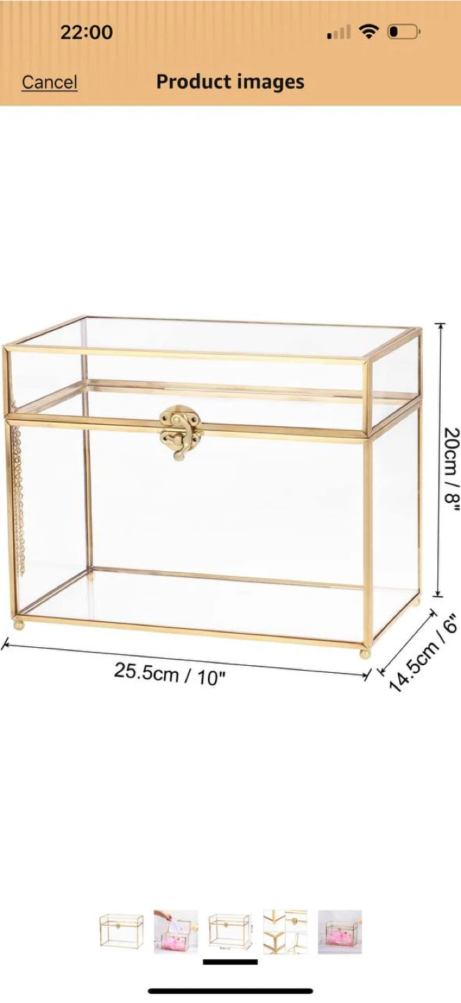 Uxcell Glass Wedding Card Box with Lock – Gold – NEW - photo 2