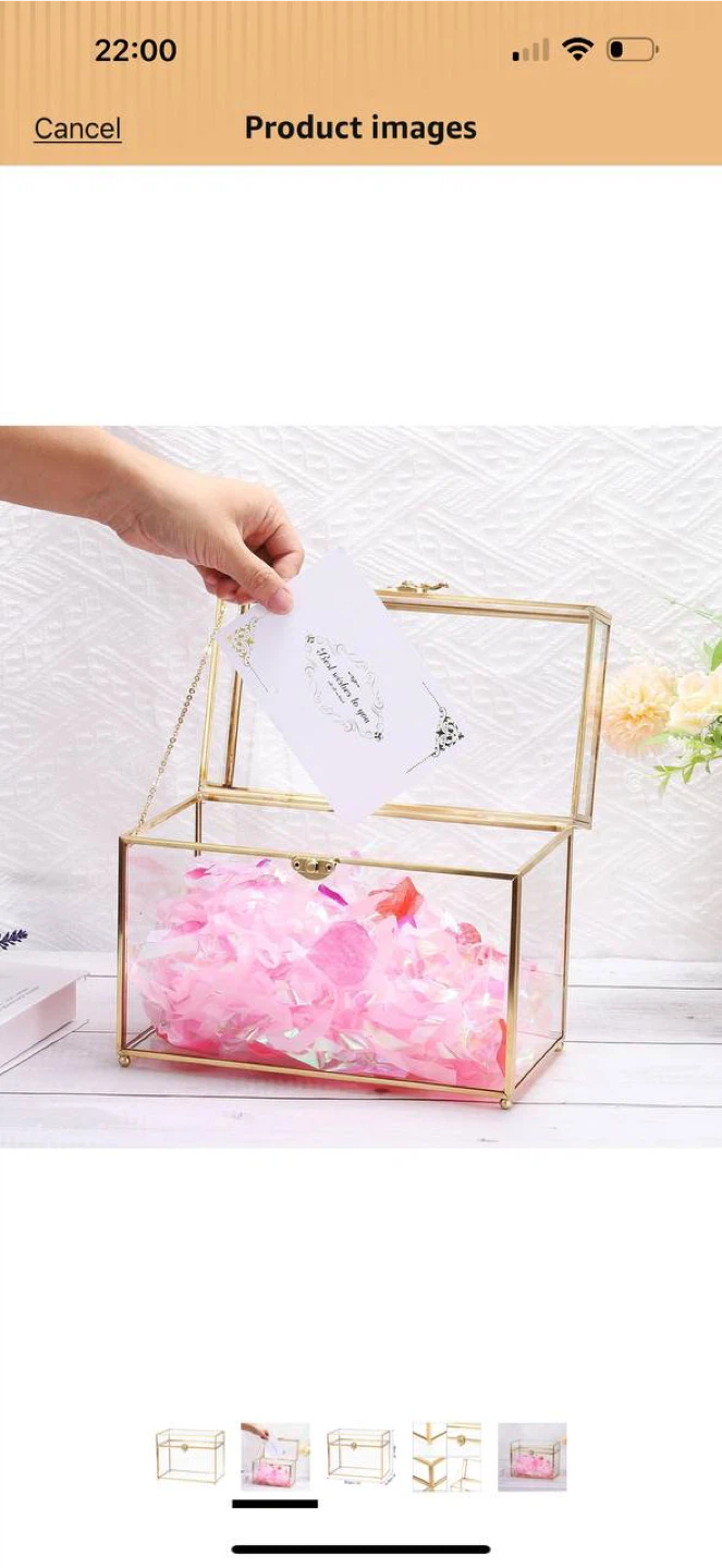 Uxcell Glass Wedding Card Box with Lock – Gold – NEW