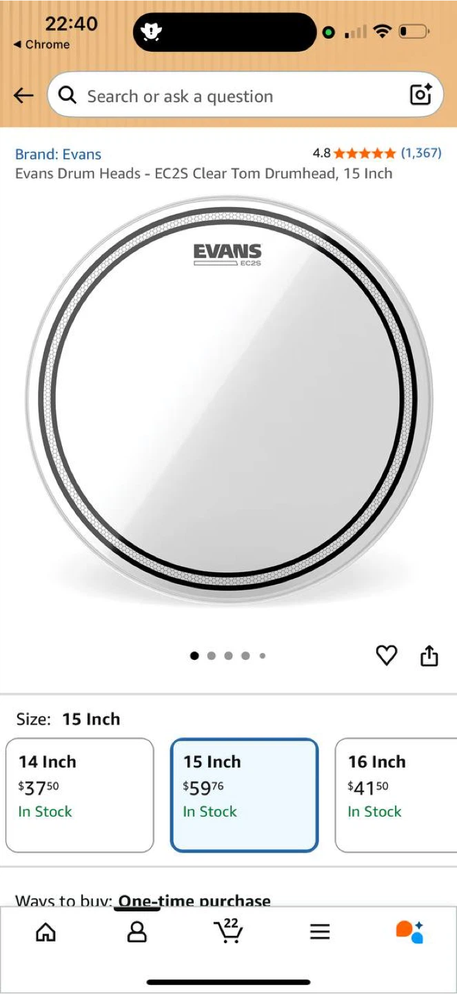 Evans EC2S Clear SST 15” Drum Head – NEW