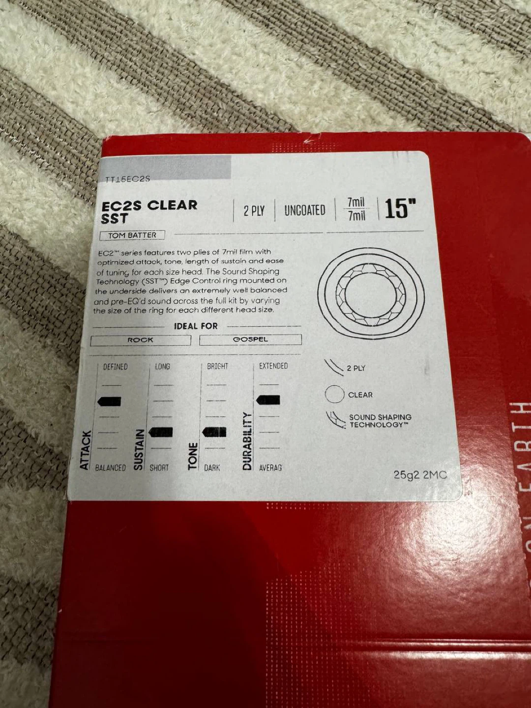 Evans EC2S Clear SST 15” Drum Head – NEW - photo 5