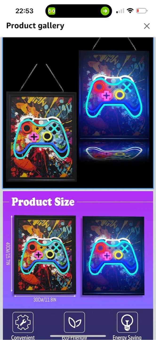 Qoibraze Neon Gaming Poster 12x16 – Framed Canvas Wall Art – NEW - photo 3