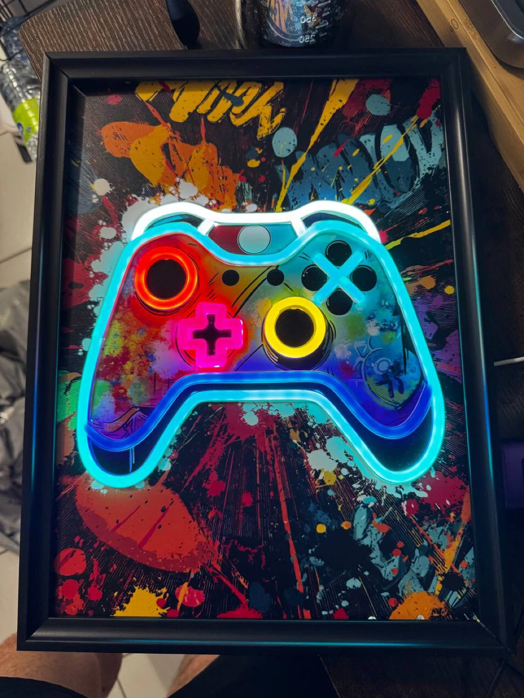 Qoibraze Neon Gaming Poster 12x16 – Framed Canvas Wall Art – NEW