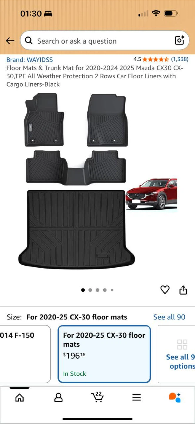 WAVIDSS Floor Mats & Trunk Mat for Mazda CX-30 2020–2025 – NEW