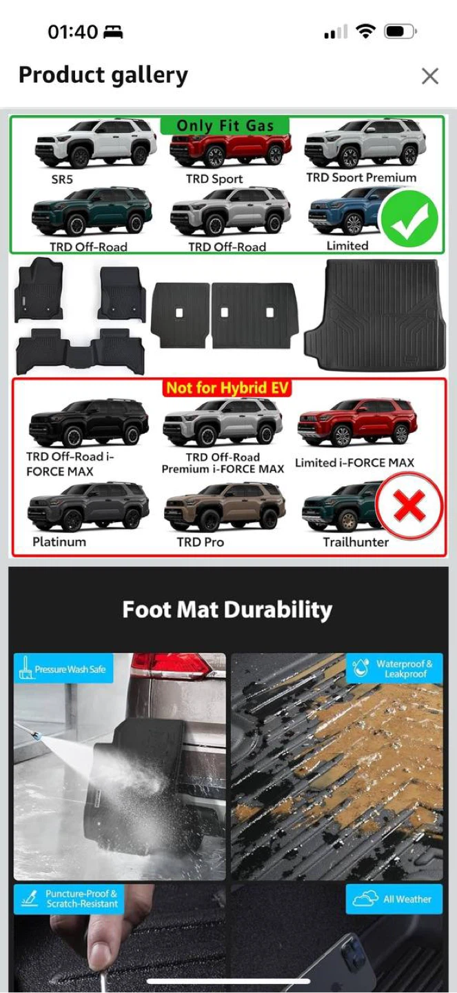 WAVIDSS Floor Mats Set for Toyota 4Runner 2025 (Gas Model) - photo 2