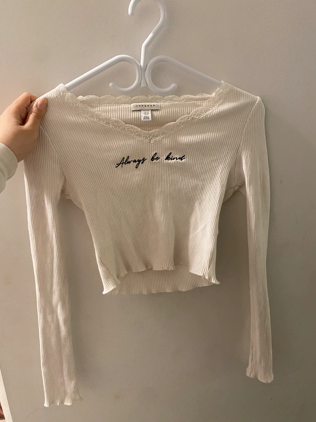 TOPSHOP Petite White "Always Be Kind" Long Sleeve Top