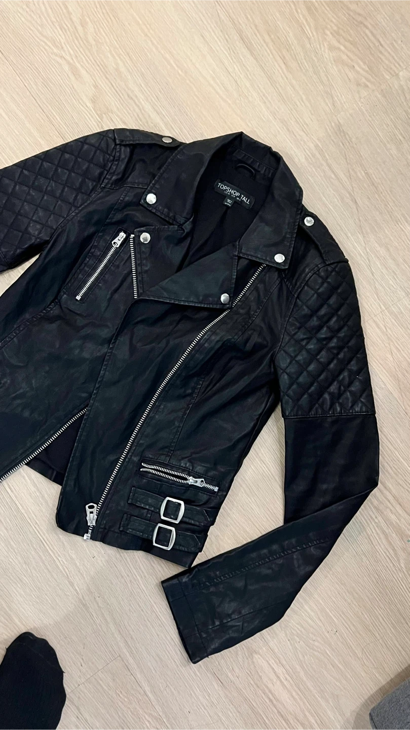 Black TOPSHOP Faux Leather Moto Jacket - photo 4