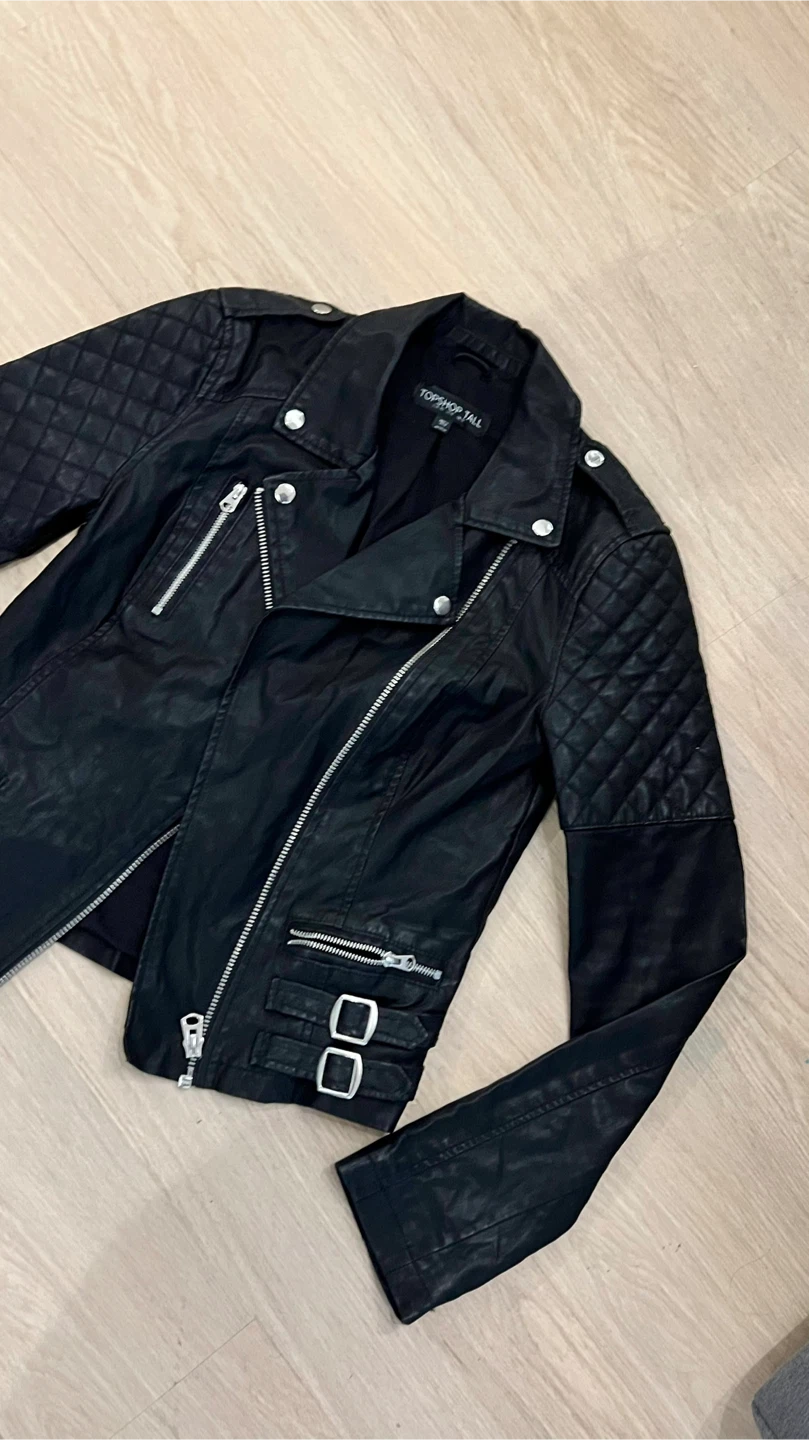 Black TOPSHOP Faux Leather Moto Jacket - photo 5