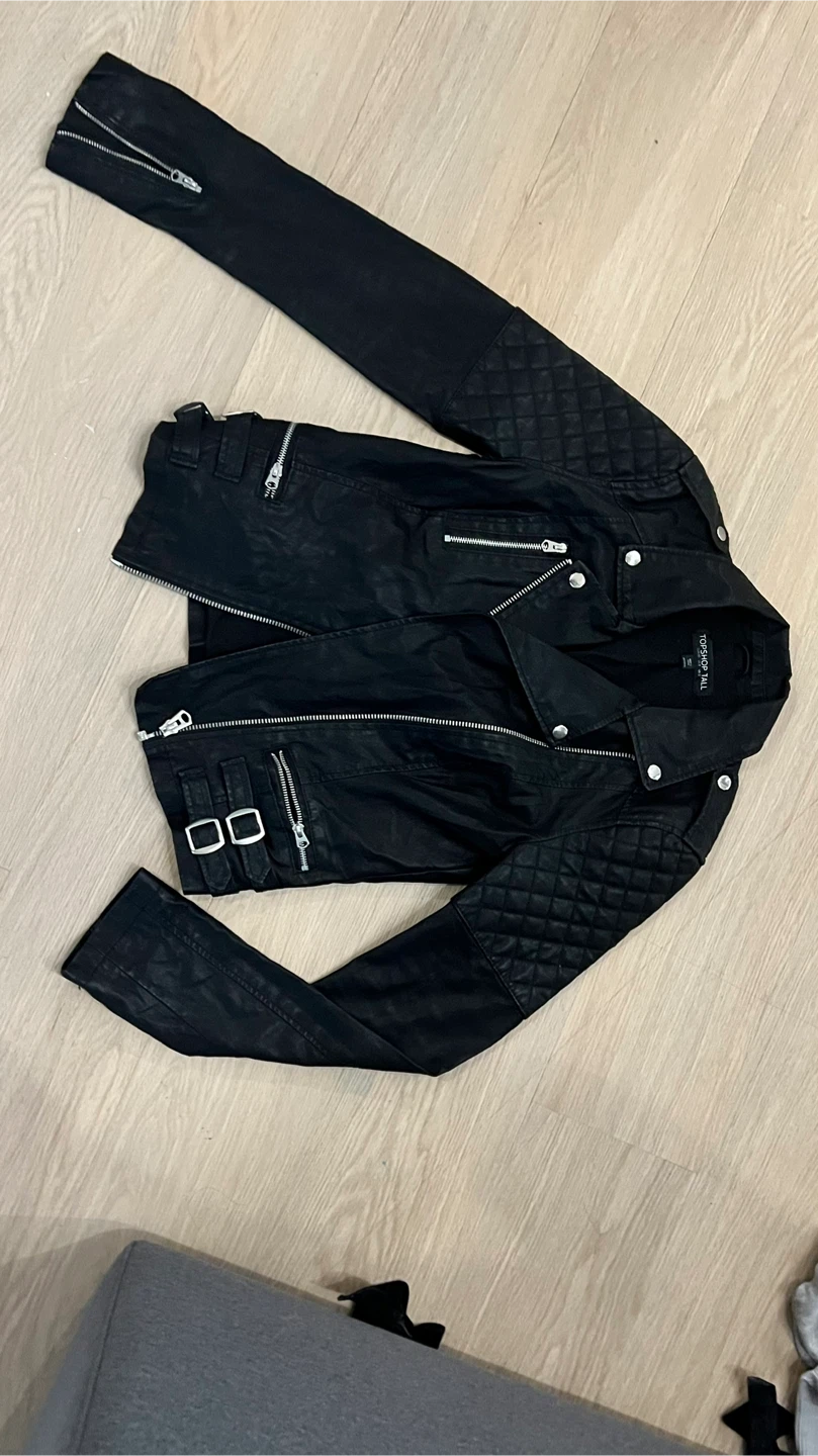 Black TOPSHOP Faux Leather Moto Jacket - photo 2