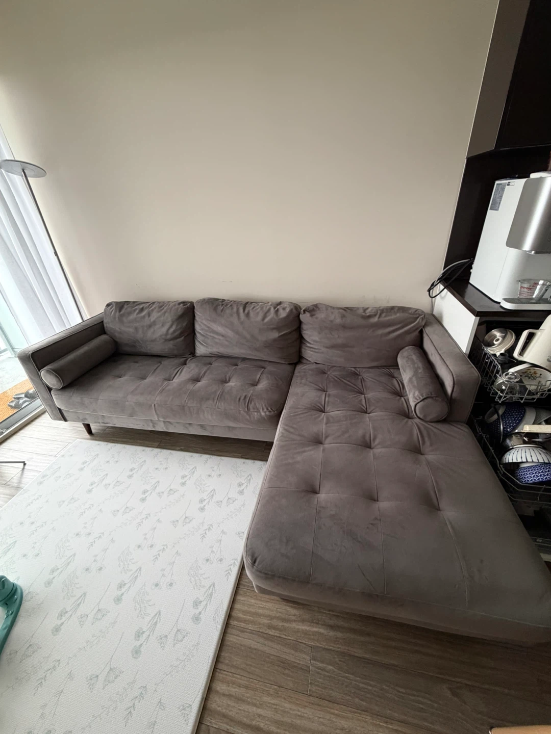 Grey Velvet Sectional Sofa - photo 2