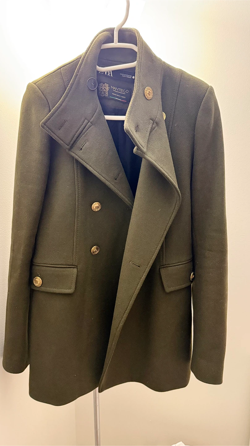 Zara Military Style Double-Breasted Coat - Olive Green - photo 4