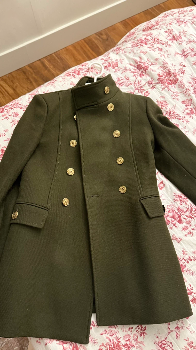 Zara Military Style Double-Breasted Coat - Olive Green - photo 3