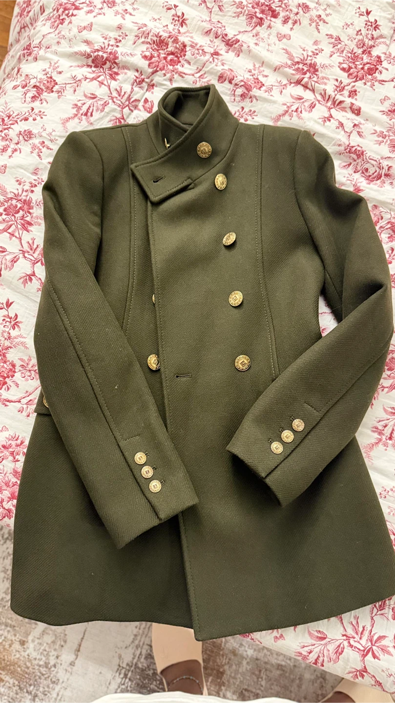 Zara Military Style Double-Breasted Coat - Olive Green - photo 5