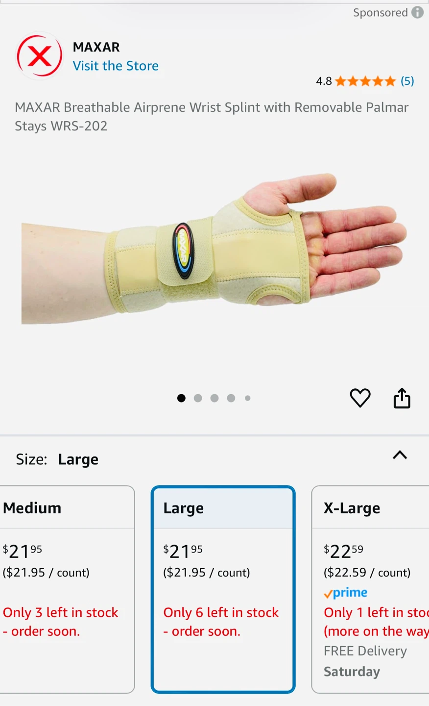 Breathable Airprene Wrist Splint with Removable Palmar Stays
