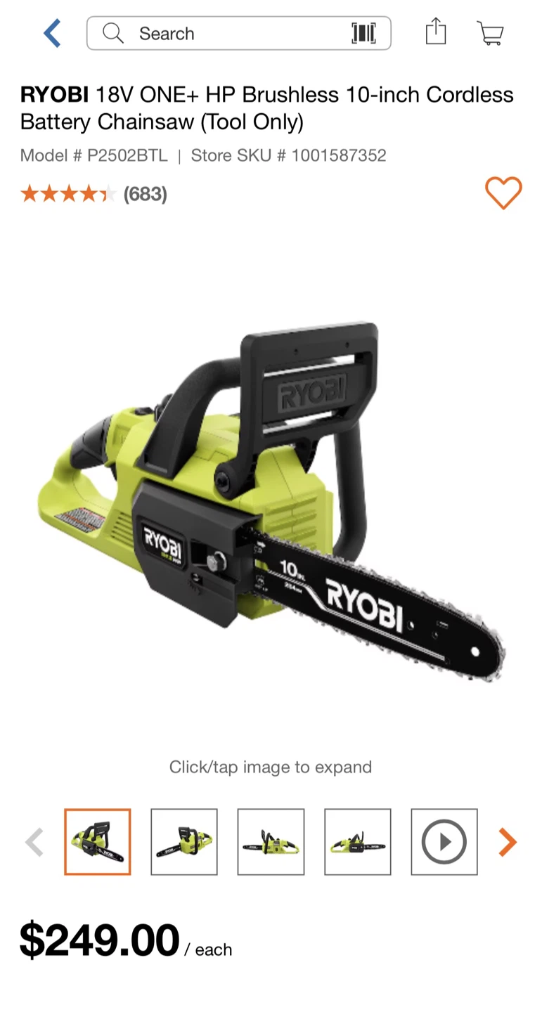Ryobi 18V ONE+ HP Brushless 10-inch Cordless Chainsaw - photo 2