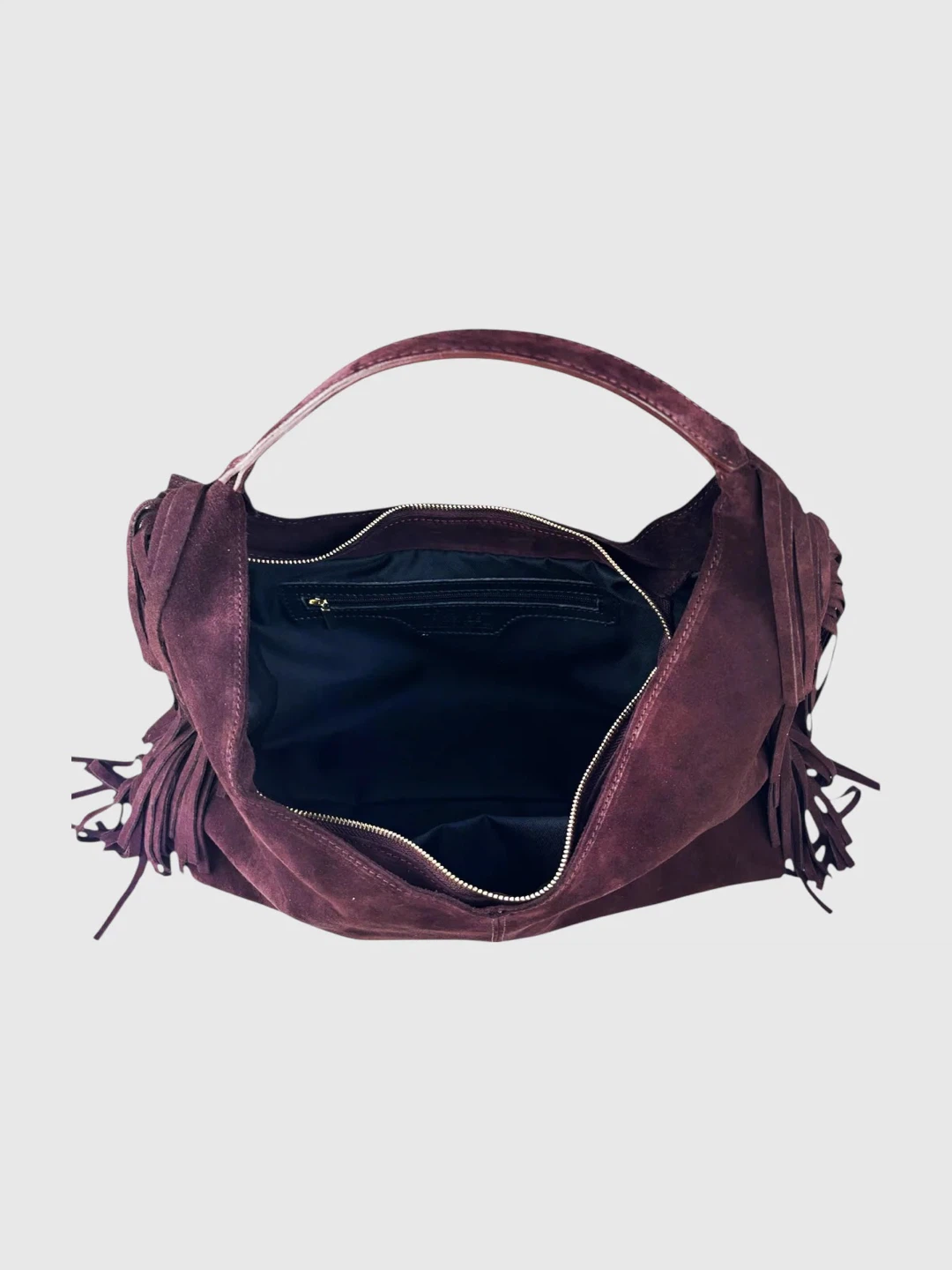 Genuine Leather Burgundy Purple Suede Fringe Hobo Shoulder Bag - photo 4