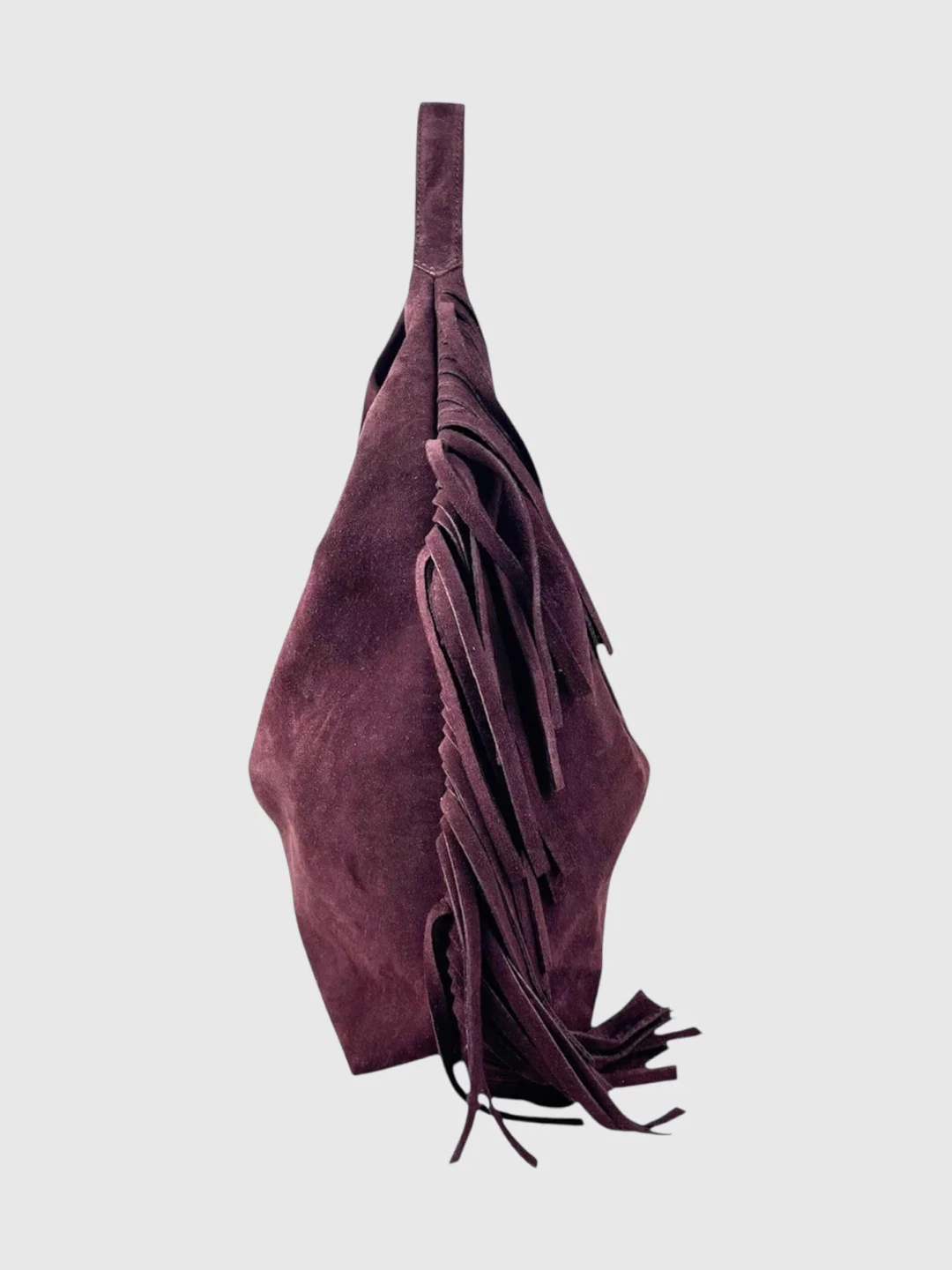 Genuine Leather Burgundy Purple Suede Fringe Hobo Shoulder Bag - photo 2