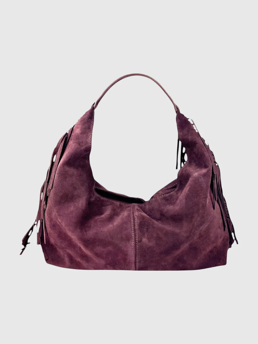 Genuine Leather Burgundy Purple Suede Fringe Hobo Shoulder Bag - photo 3