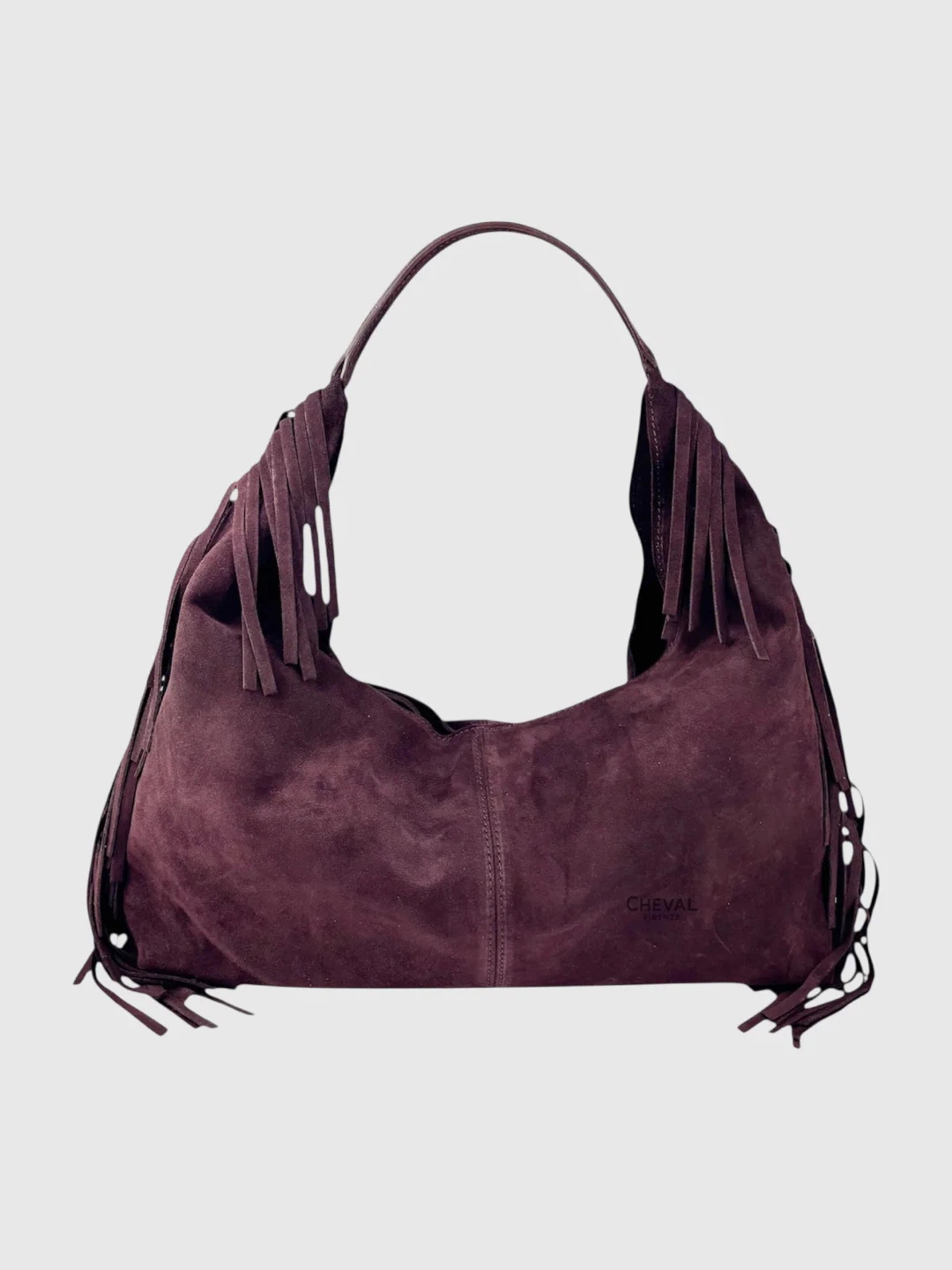 Genuine Leather Burgundy Purple Suede Fringe Hobo Shoulder Bag