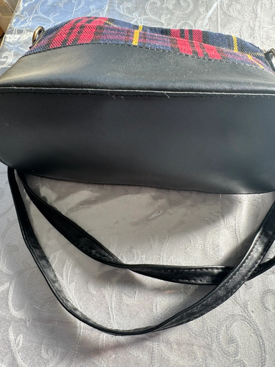 Plaid and Black Faux Leather Crossbody Bag - photo 3