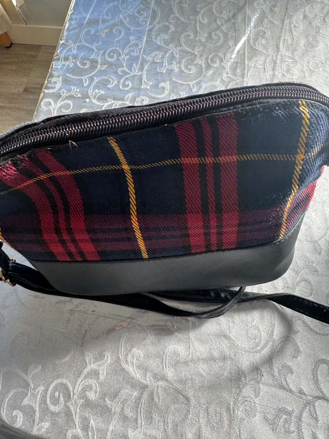 Plaid and Black Faux Leather Crossbody Bag - photo 4