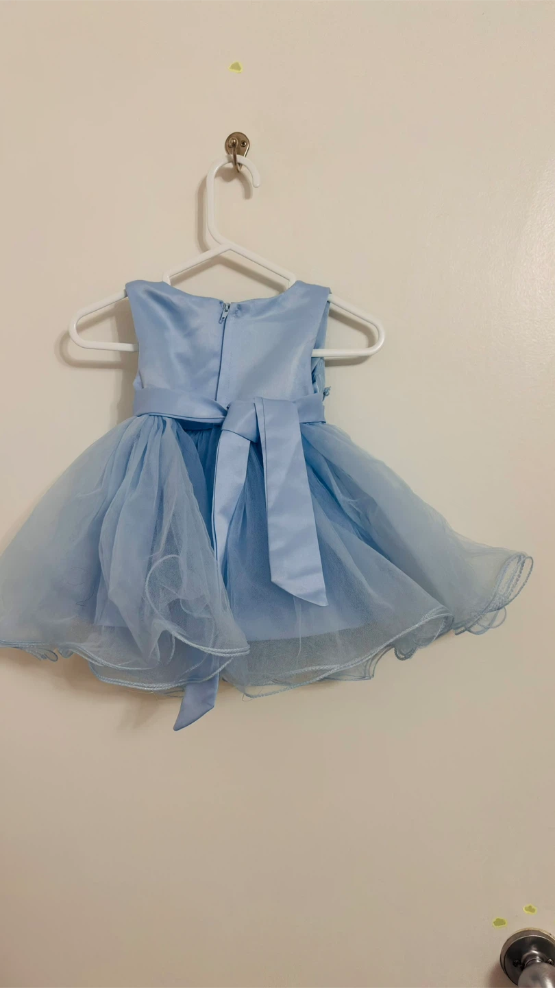 Light Blue Tulle Dress with Floral Appliqués - photo 2