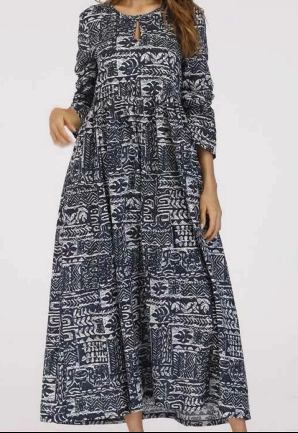 Navy and White Patterned Maxi Dress
