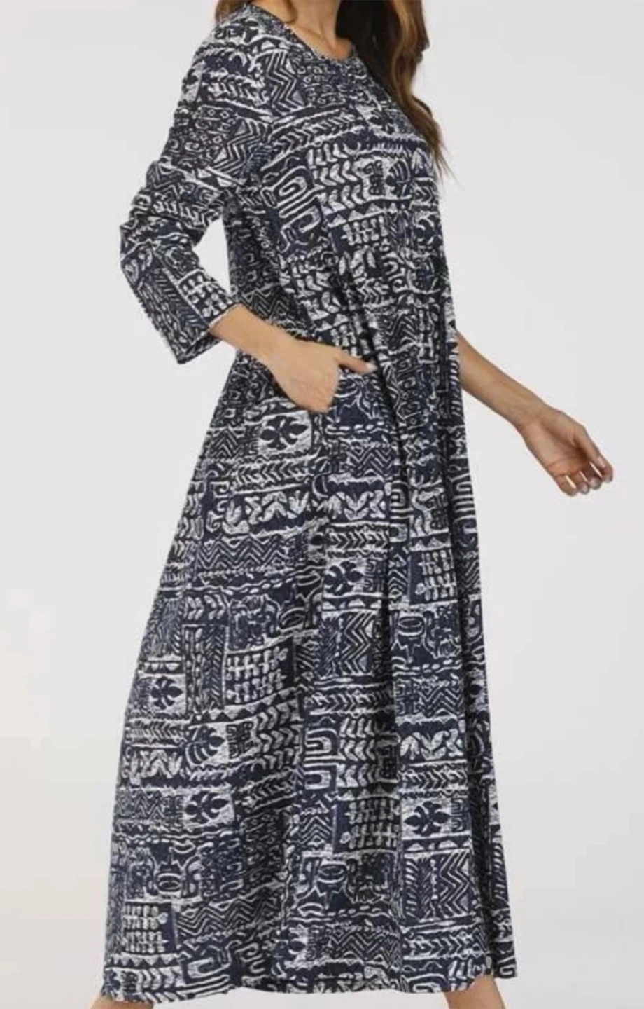 Navy and White Patterned Maxi Dress - photo 2