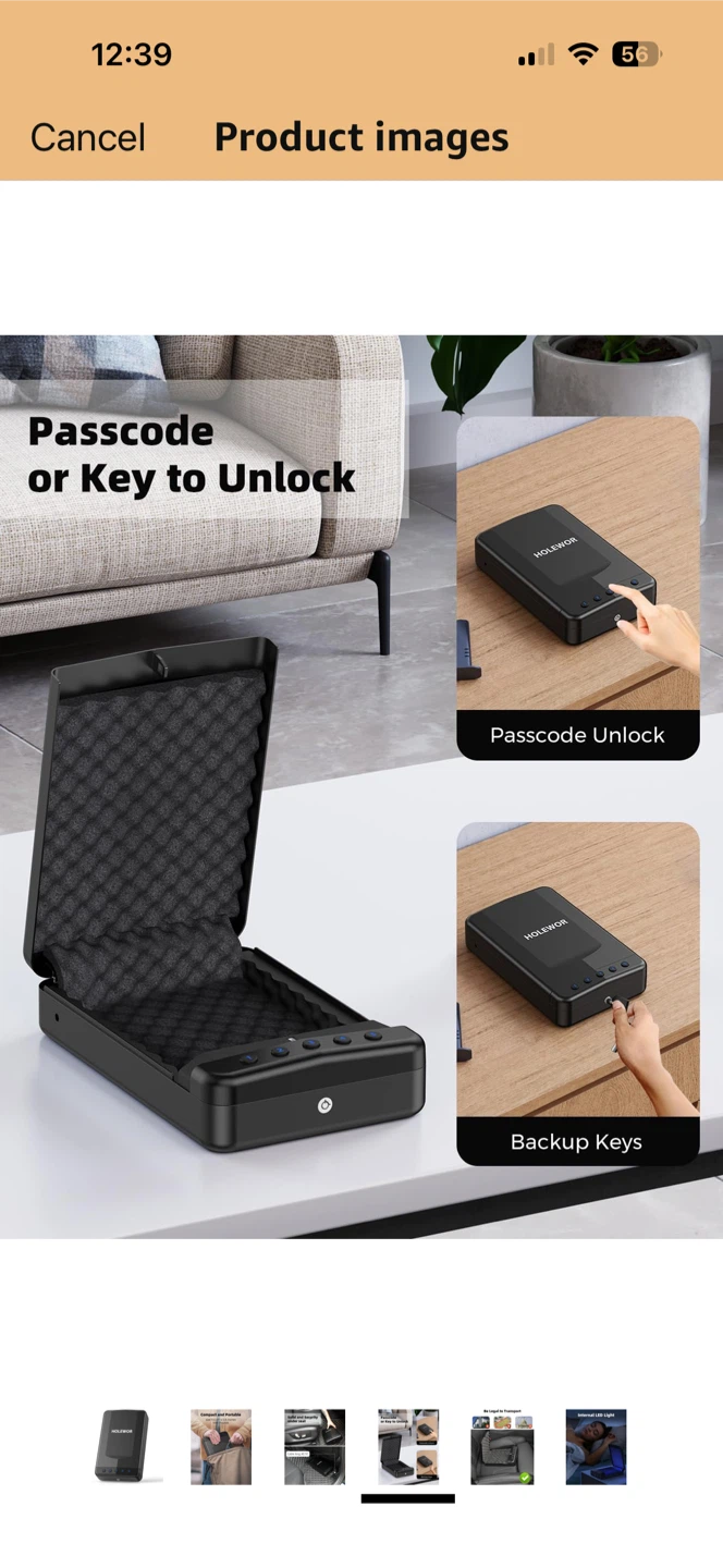 HOLEWOR Security Safe Box with LED Light and Backup Keys - photo 2