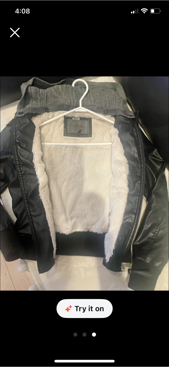 Ci Sono Faux Leather Jacket with Knit Hood