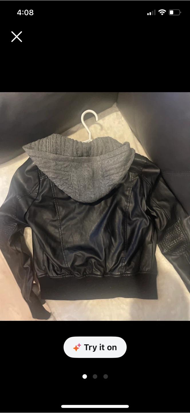 Ci Sono Faux Leather Jacket with Knit Hood - photo 3