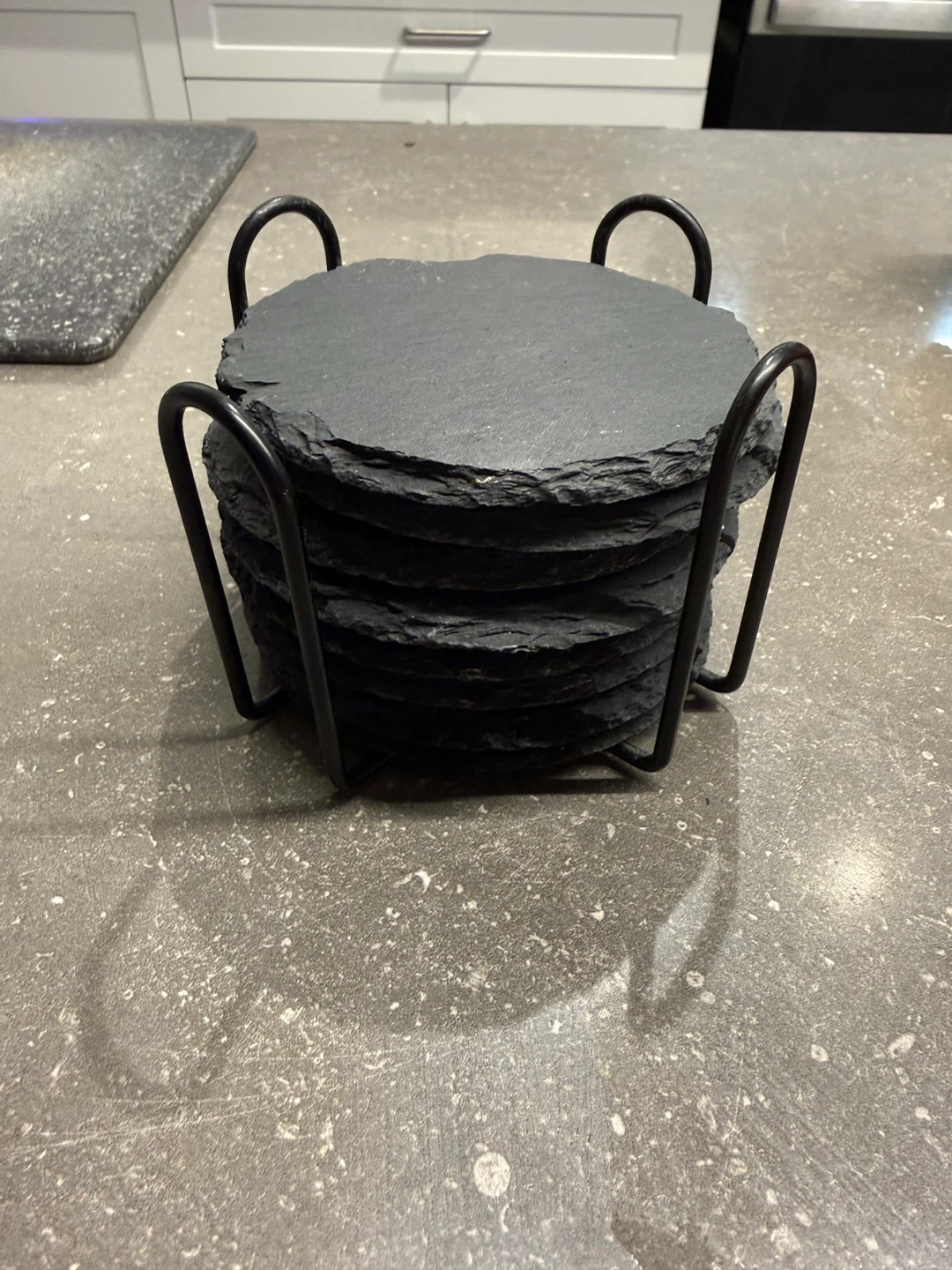 Set of 8 Round Slate Coasters with Stand - photo 2