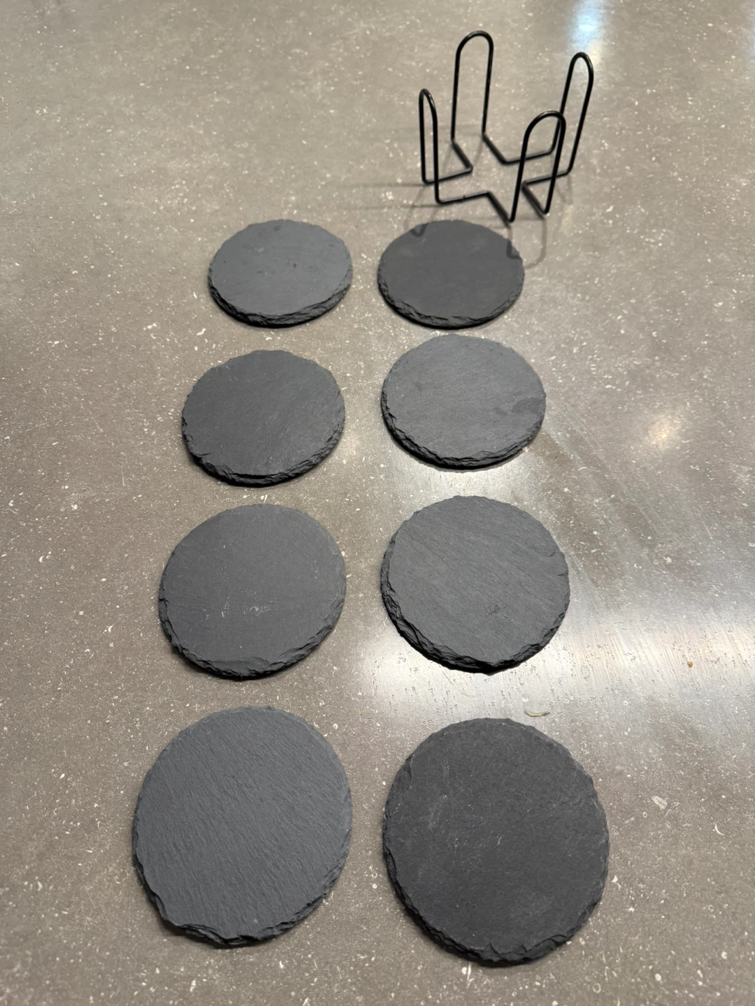 Set of 8 Round Slate Coasters with Stand