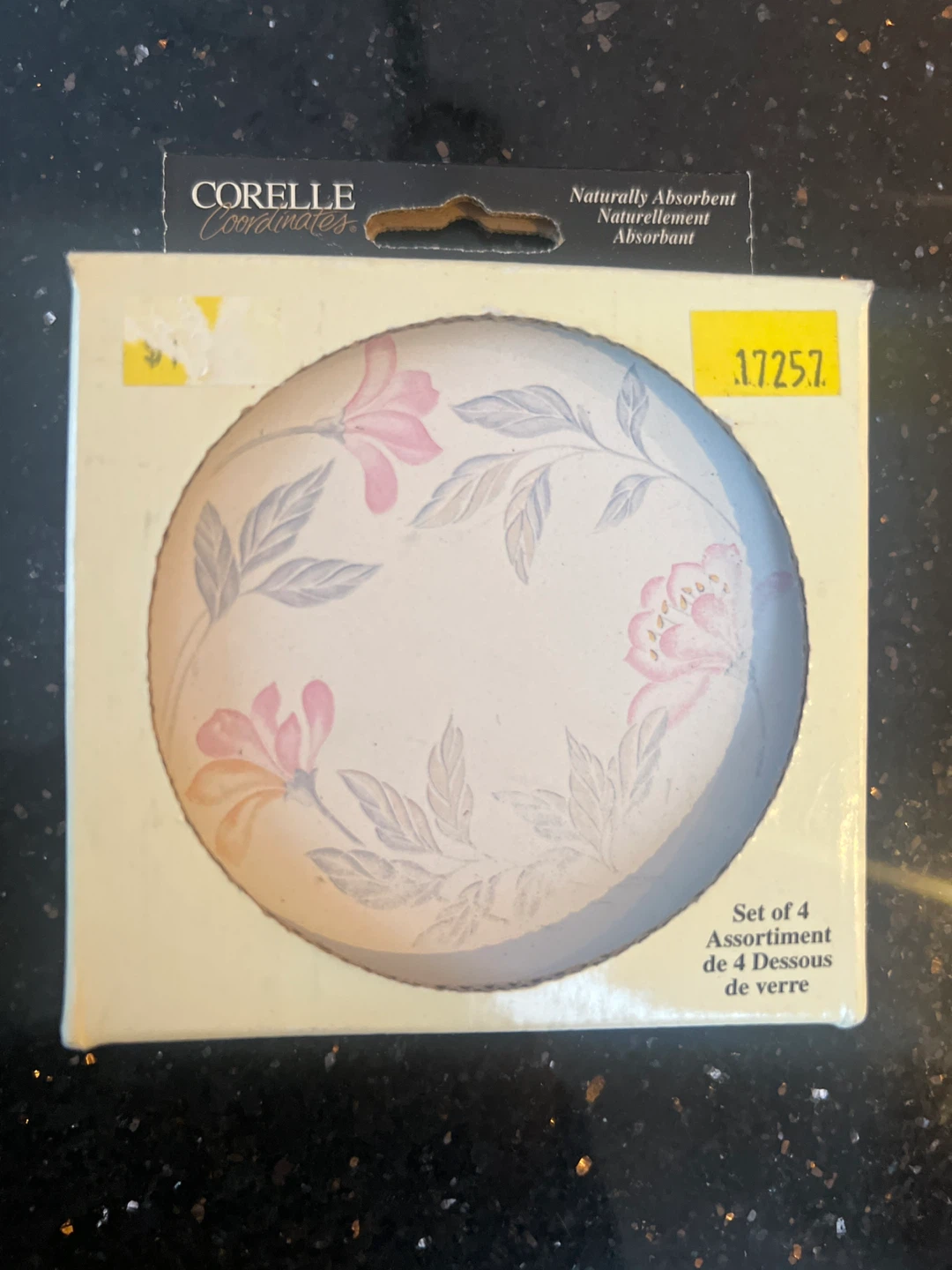 Corelle Coordinates Set of 4 Coasters pink trio pattern