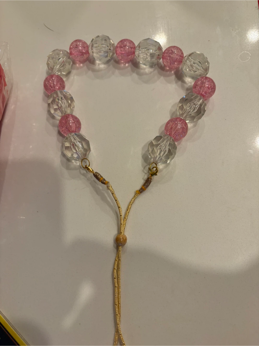 Necklace Pink and transparent with golden