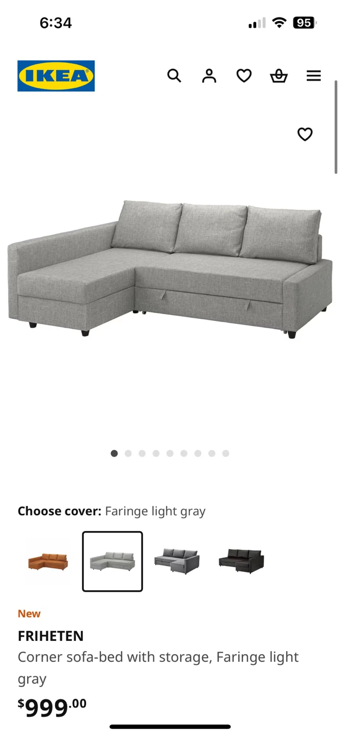 IKEA FRIHETEN Corner Sofa-Bed with Storage - Brown