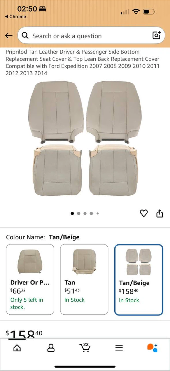 Tan/Beige Leather Seat Replacement Upholstery Set for Ford