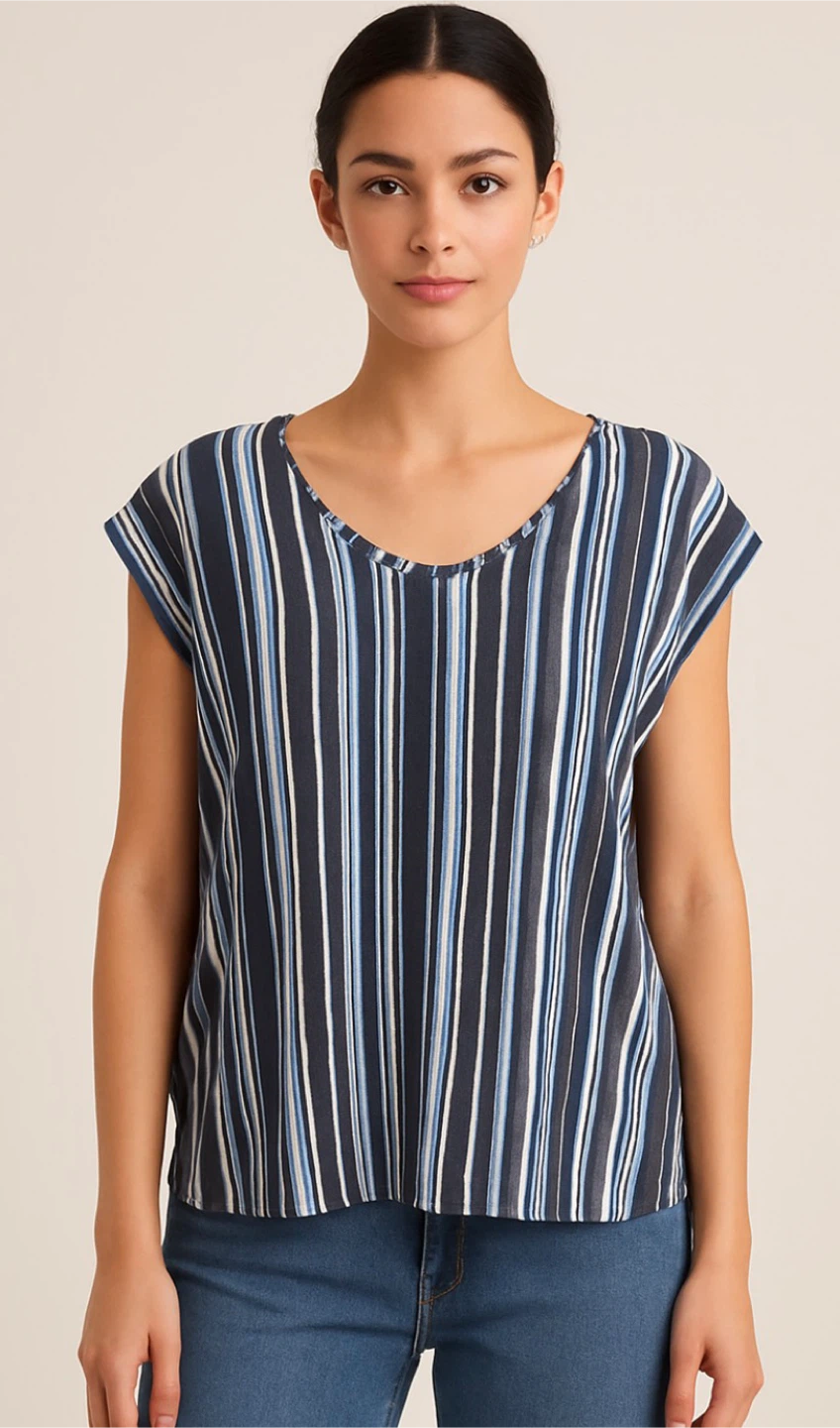 Theo & B Blue Striped Top