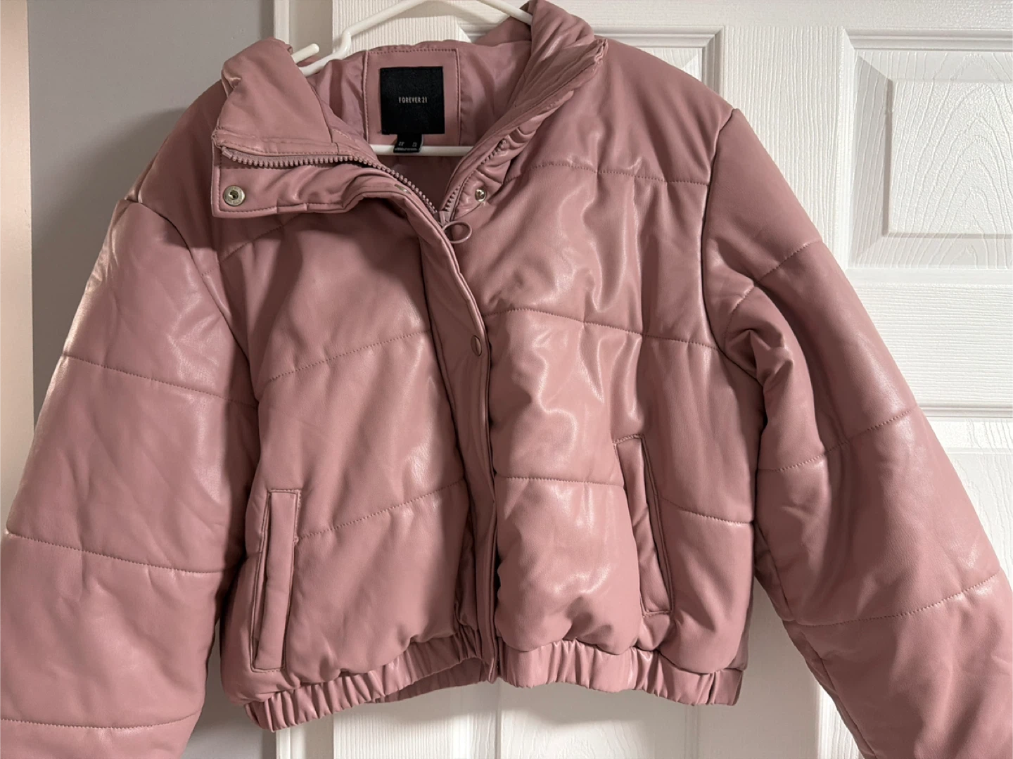 Forever 21 Puffer Jacket XL Pink Faux Leather