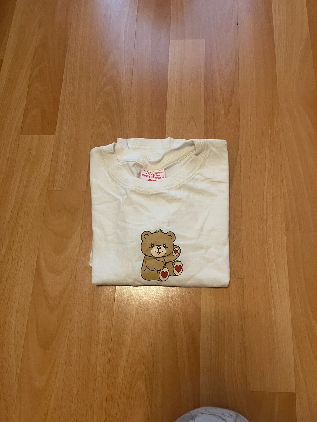White T-Shirt with Teddy Bear Graphic - Size M