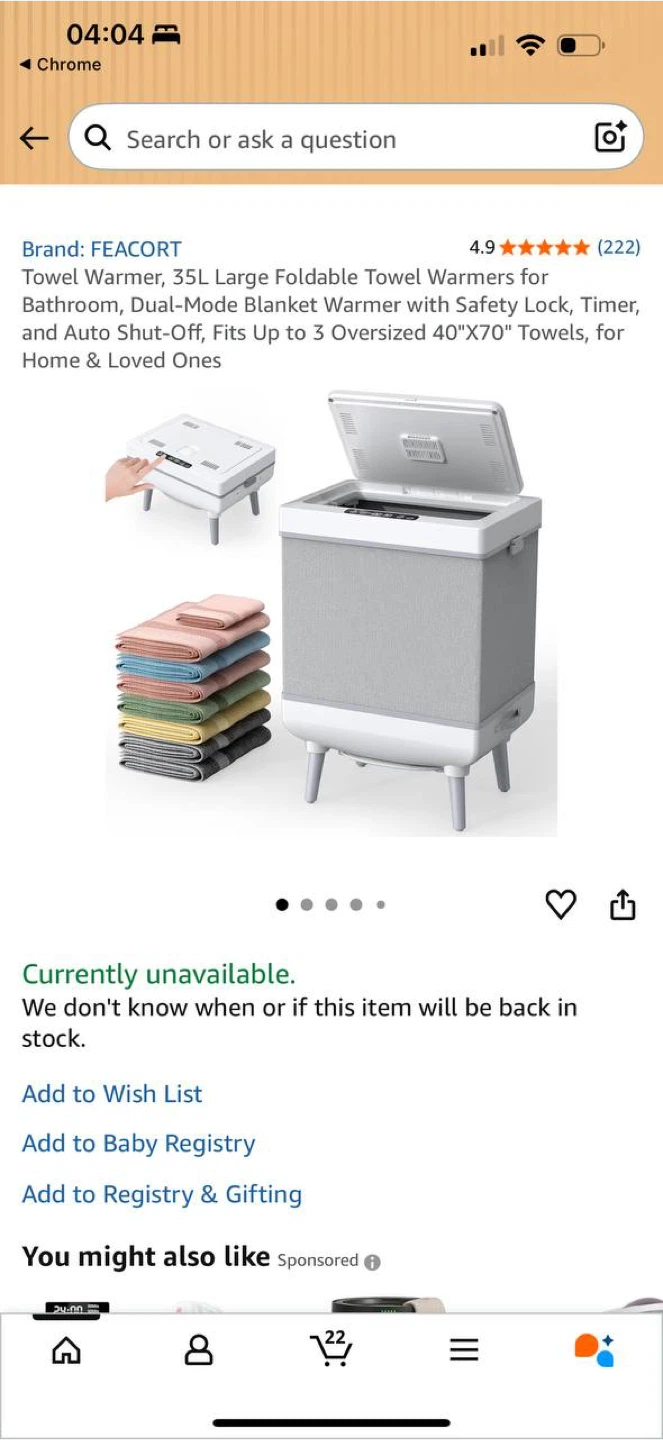 FEACORT 35L Towel Warmer – Open Box