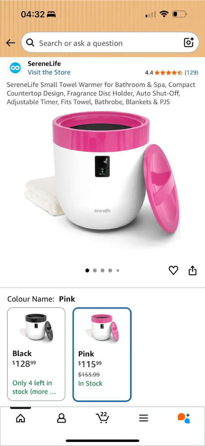 SereneLife Small Towel Warmer – Pink – Open Box