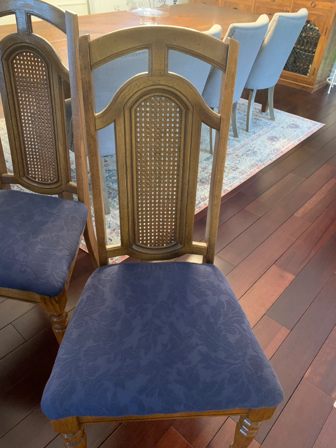 6 mid century Dining Chair Set - Wood Frame, Blue Upholstery - photo 3
