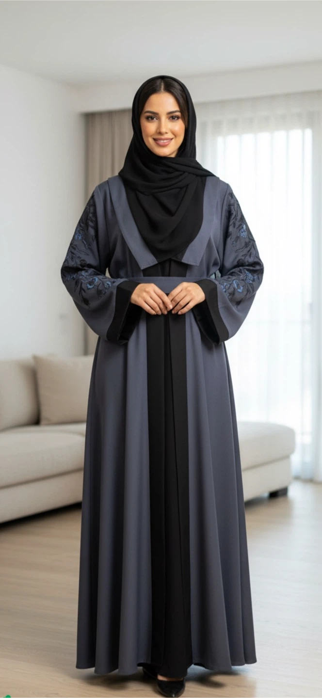 Elegant Two Tone Layered Embroidered Abaya