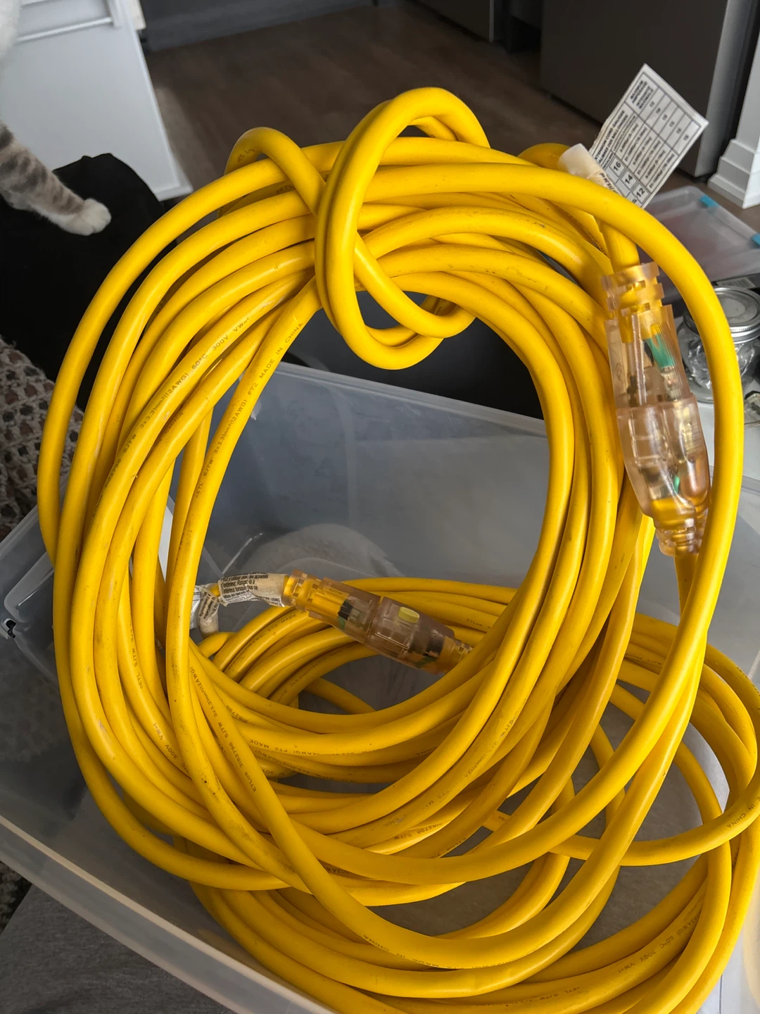 2 Yellow Outdoor Extension Cords (30’ and 50’)