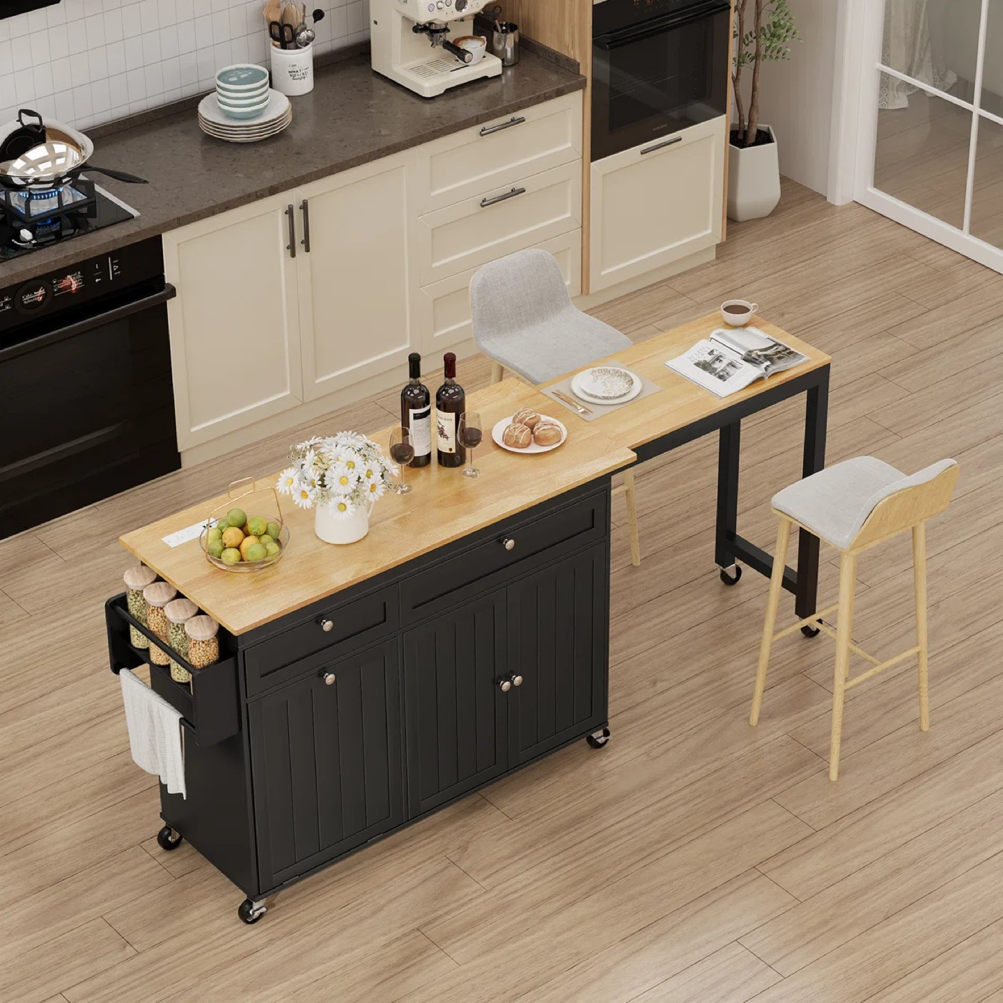 Black Kitchen Island Cart with Drop Leaf Extension - photo 4