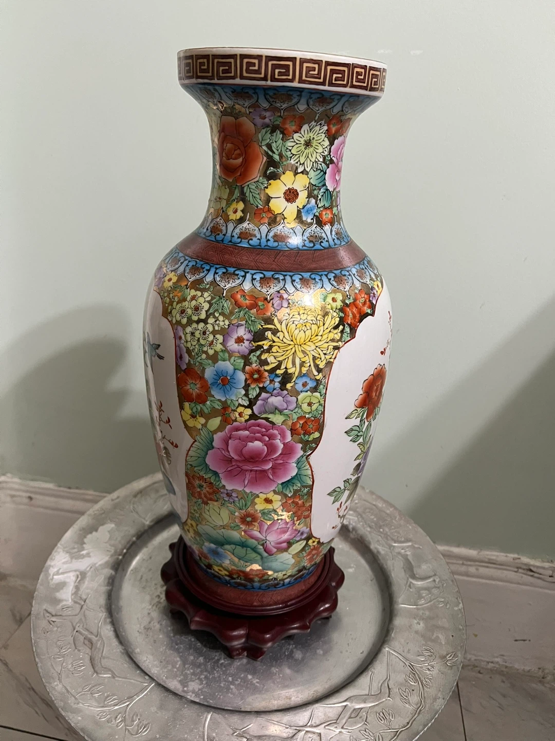 Decorative Floral Vase with Wooden Stand - photo 2