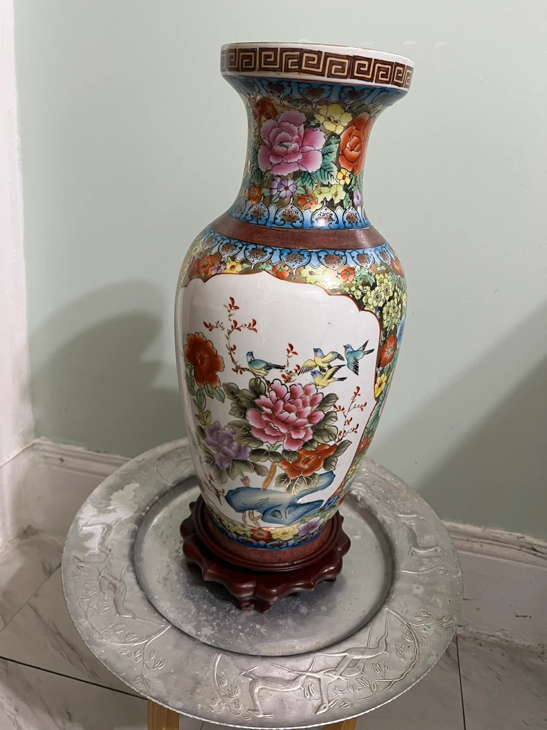 Decorative Floral Vase with Wooden Stand - photo 3