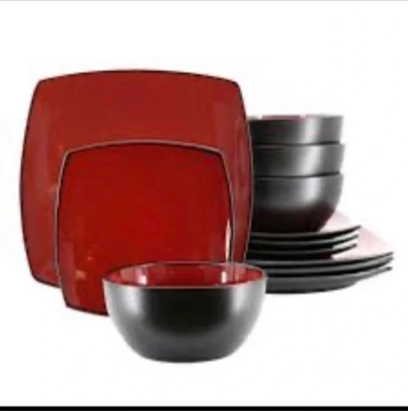 Red and Black Square Dinnerware Set